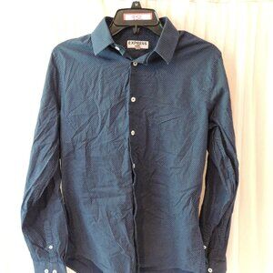 Express Fitted Long Sleeve Size S/P Navy And White Poka Dots